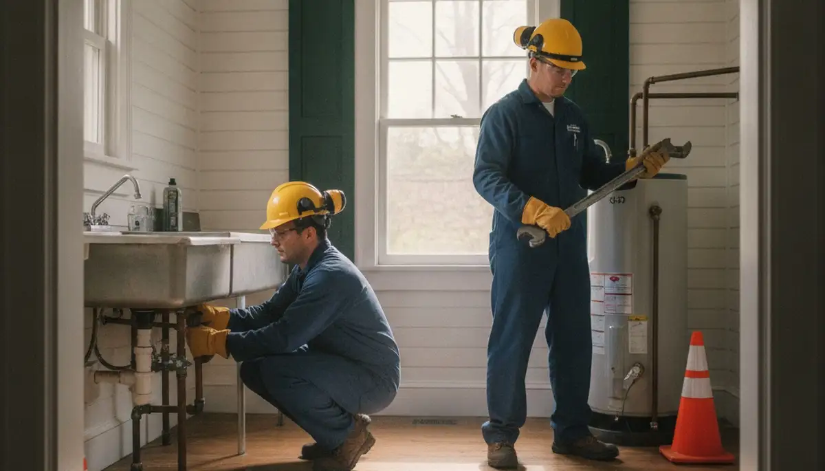 Norton, MA plumbing repair technician servicing a residential pipe leak for local homeowners