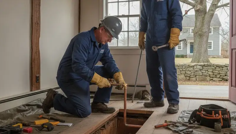 Plumber repairing a pipe in Norton, MA for Norton Plumbing and Heating