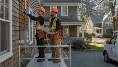 Plumbing repair technician in Norton, MA servicing a residential pipe leak
