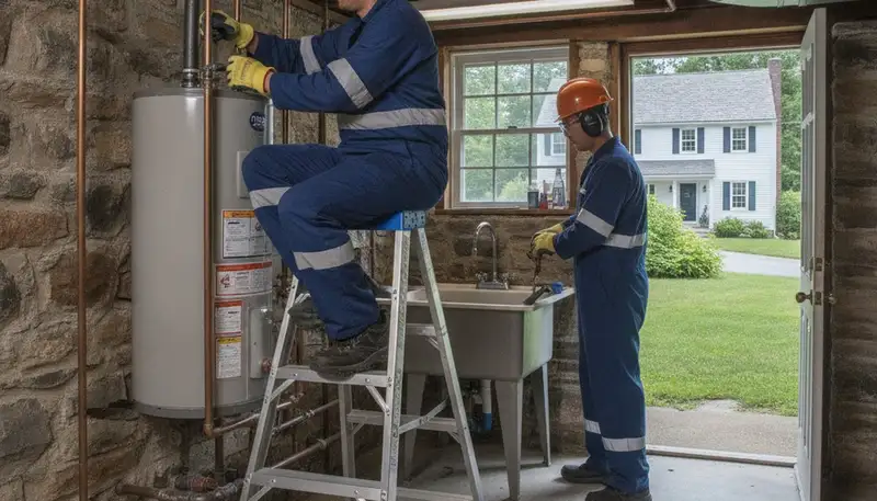 Plumber repairing a pipe in Norton, MA for Norton Plumbing and Heating