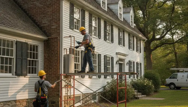 Plumber repairing a pipe in Norton, MA for Norton Plumbing and Heating services
