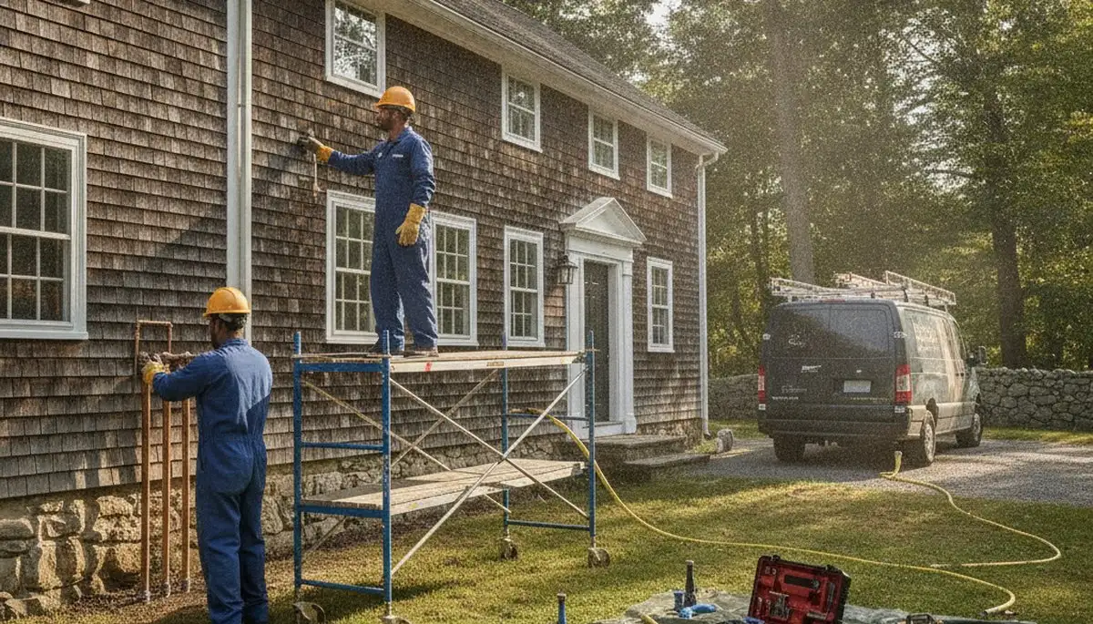 Plumber repairing a pipe in Norton, MA for reliable plumbing and heating service