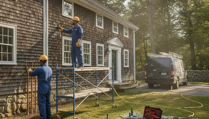Plumber repairing a pipe in Norton, MA for reliable plumbing and heating service