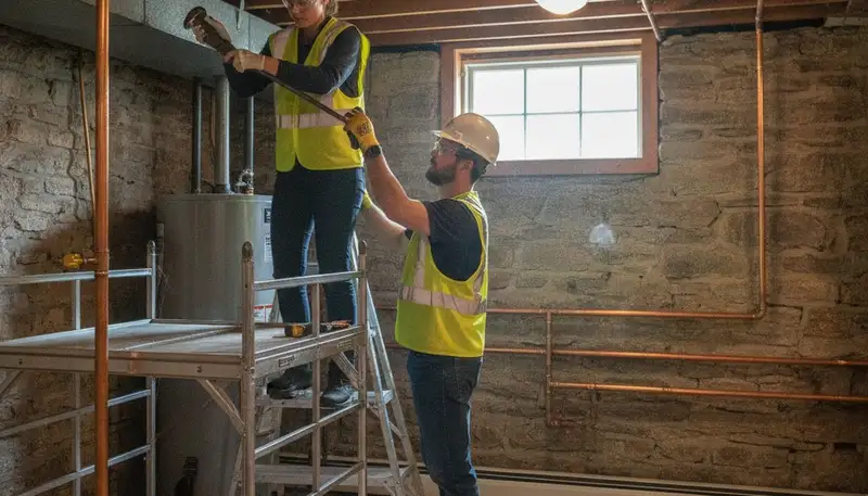 Plumber repairing pipe in Norton, MA for residential plumbing service