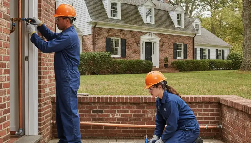 Norton, MA plumbing repair technician servicing pipes for residential plumbing and heating
