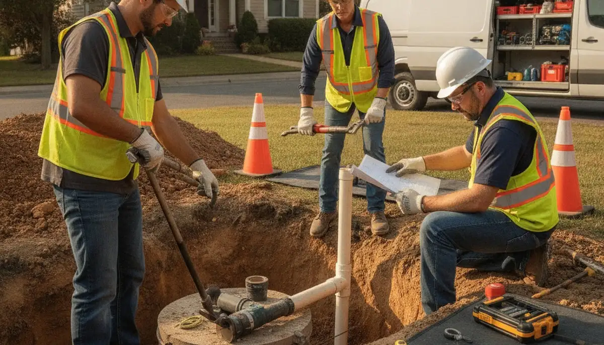 Septic repair service truck in Norton, MA for fast residential plumbing emergency response